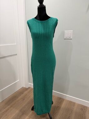 House of Harlow 1960 Sleeveless Ribbed Maxi Dress - Teal Green Small